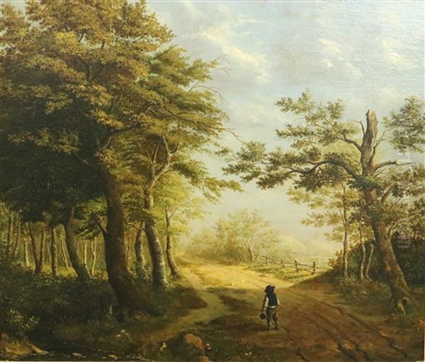 Wandelaar Op Landweg Oil Painting by Jonkheer Willem Carel Antoon Alberda van Ekenstein