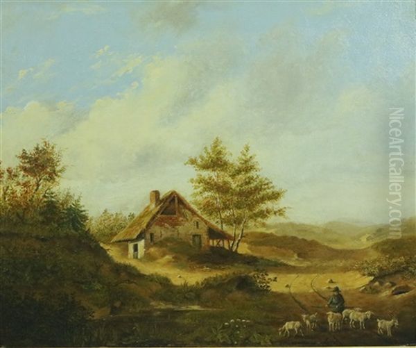 Landweg Met Schaapsherder Oil Painting by Jonkheer Willem Carel Antoon Alberda van Ekenstein