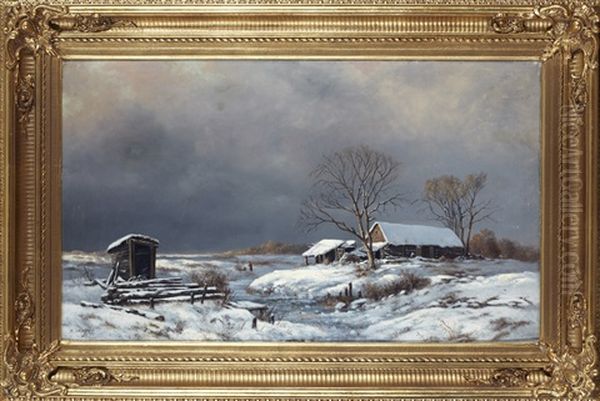 Winter Landscape With Cottages Oil Painting by Vasili Yefimovich Ekgorst