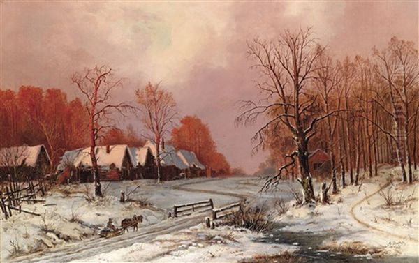 Russisches Dorf Im Winter Oil Painting by Vasili Yefimovich Ekgorst