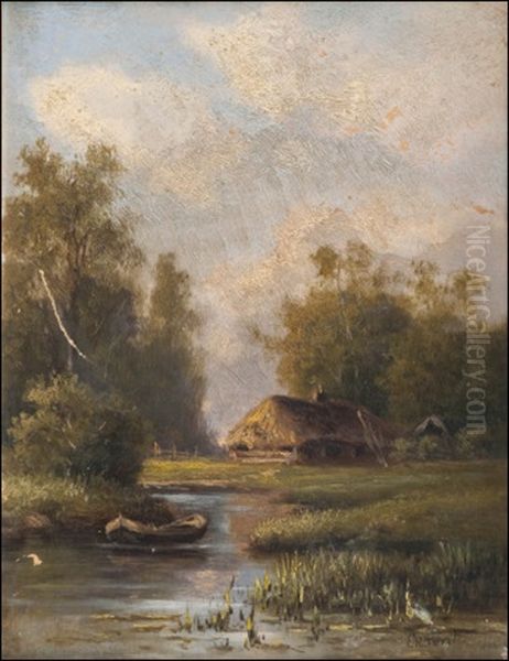 An Old House By The Stream Oil Painting by Vasili Yefimovich Ekgorst