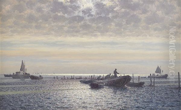 Fiskebatar I Gryning Oil Painting by Emil Gotthard Ekman