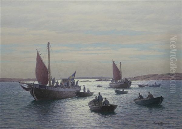 Skutor Till Sjoss Oil Painting by Emil Gotthard Ekman