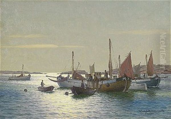 Fiskeskutor Oil Painting by Emil Gotthard Ekman