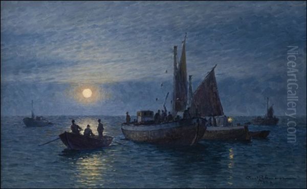 Kuunvaloa Merella (moonlit Sea) Oil Painting by Emil Gotthard Ekman