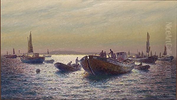 Fiskeskutor Oil Painting by Emil Gotthard Ekman