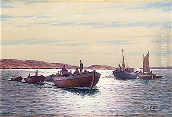 Fangsten Bargas Oil Painting by Emil Gotthard Ekman