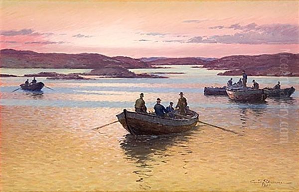 Solnedgang Oil Painting by Emil Gotthard Ekman