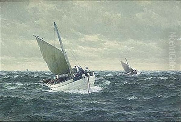 Fiskeskutor Pa Havet Oil Painting by Emil Gotthard Ekman