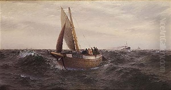 Marin Med Fiskebat Och Fartyg Oil Painting by Emil Gotthard Ekman