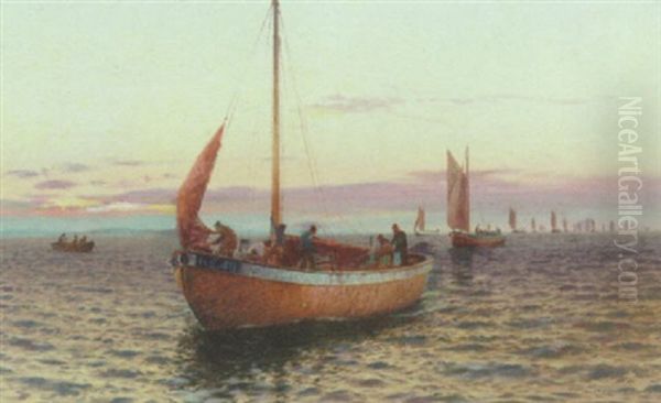 En Flade Af Fiskerbade Pa Havet, Tidlig Morgen Oil Painting by Emil Gotthard Ekman