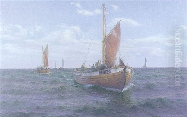 Fiskebatar Till Havs Oil Painting by Emil Gotthard Ekman