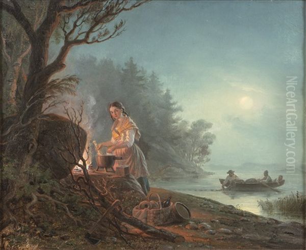 Moonlight Oil Painting by Robert Wilhelm Ekman