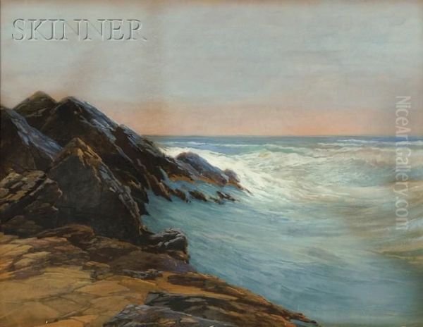 Crashing Waves At Dusk Oil Painting by Robert Arthur