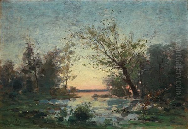 French Landscape In Sunset Oil Painting by Per Ekstroem