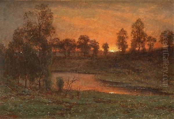 Sunset In A Summer Landscape Oil Painting by Per Ekstroem