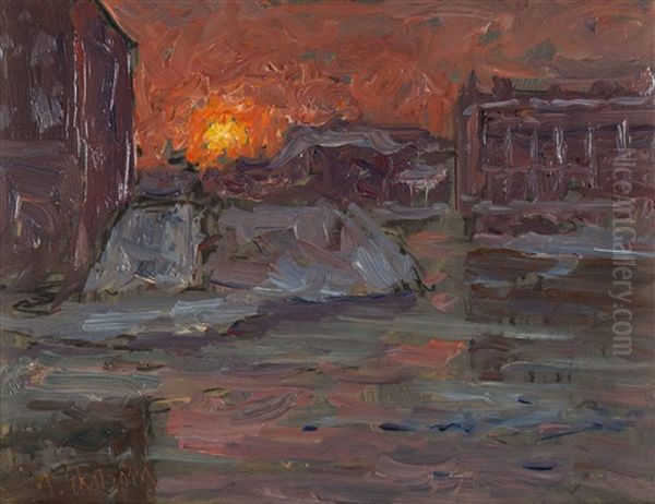 Sunset Over Norrbro Oil Painting by Per Ekstroem