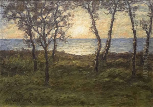 Kustlandskap Med Trad Oil Painting by Per Ekstroem