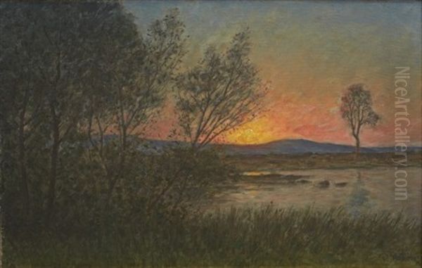 Solnedgang Vid Kusten Oil Painting by Per Ekstroem