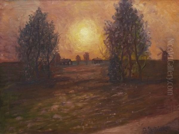 Solnedgang Oil Painting by Per Ekstroem