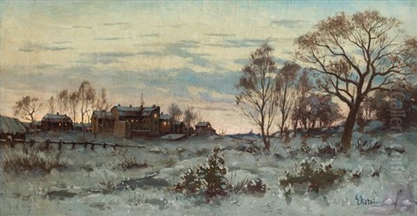 Vinterlandskap, Skymning (stockholms Utkanter) (winterlandscape, Sunset, On The Outskirts Of Stockholm) Oil Painting by Per Ekstroem