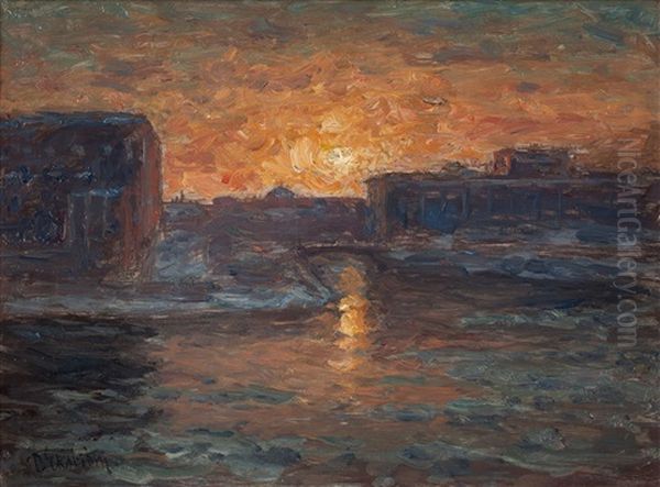 Sunset Over Norrbro, Stockholm Oil Painting by Per Ekstroem