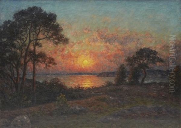 Solnedgang Vid Kusten Oil Painting by Per Ekstroem