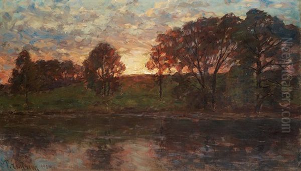 Sunset Oil Painting by Per Ekstroem