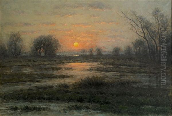 Solnedgang Over Franskt Flodlandskap Oil Painting by Per Ekstroem