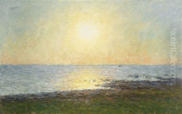 Solnedgang Over Olandskt Landskap Oil Painting by Per Ekstroem