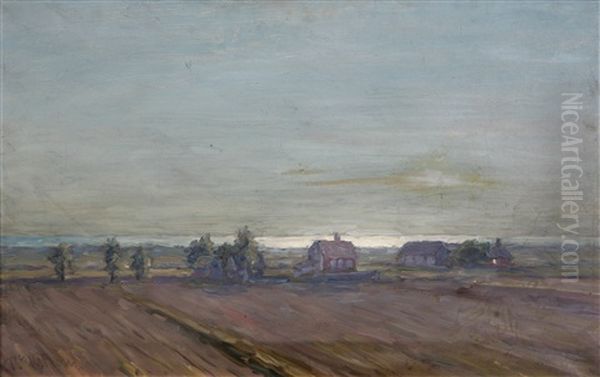 Landskap Med Hus Oil Painting by Per Ekstroem