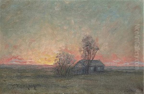 Olandsk Solnedgang Oil Painting by Per Ekstroem