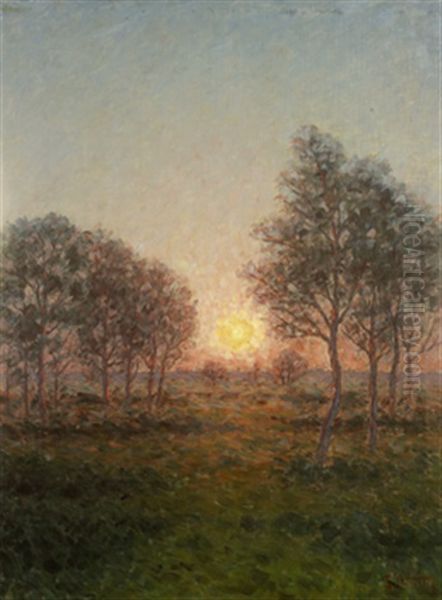 Olandskt Landskap I Solnedgang Oil Painting by Per Ekstroem