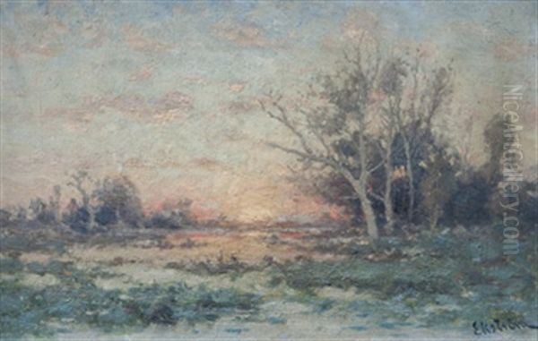 Solnedgang I Fontainbleau Oil Painting by Per Ekstroem