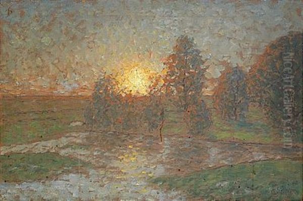 Solnedgang Over Triberga Trask Oil Painting by Per Ekstroem