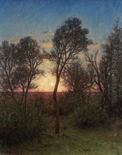 Landskap I Solnedgang Oil Painting by Per Ekstroem