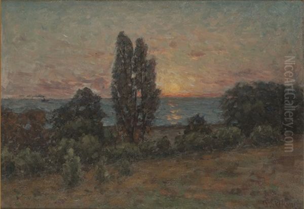 Landskap I Solnedgang Oil Painting by Per Ekstroem