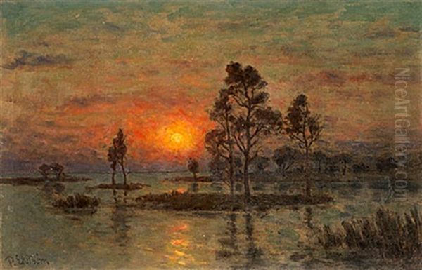 Solnedgang Oland Oil Painting by Per Ekstroem