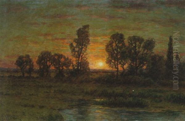 Franskt Landskap, Solnedgang Oil Painting by Per Ekstroem