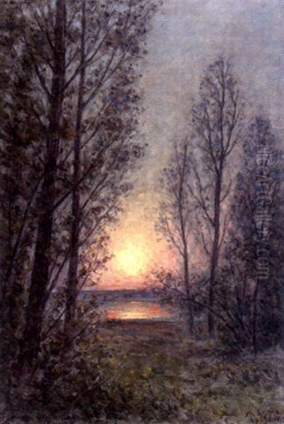 Solnedgang Oil Painting by Per Ekstroem