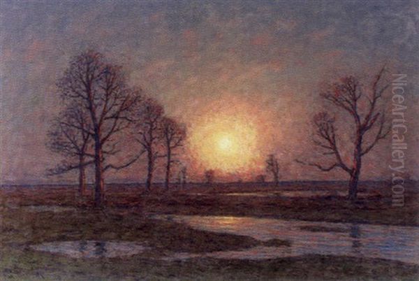 Solnedgang Pa Oland Oil Painting by Per Ekstroem