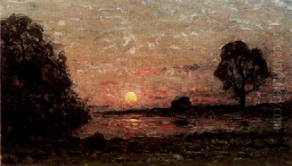 Solnedgang Over Seine Oil Painting by Per Ekstroem