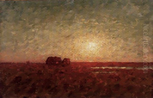 Oland I Solnedgang Oil Painting by Per Ekstroem