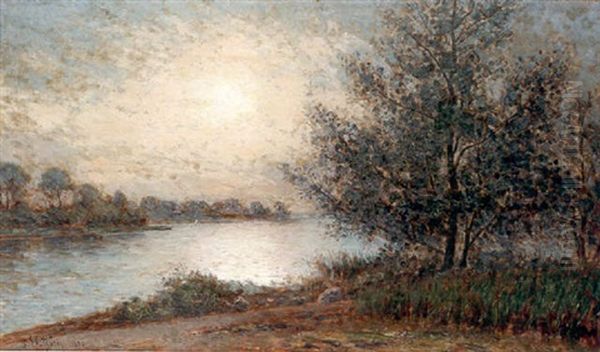 Solbelyst Landskap Oil Painting by Per Ekstroem