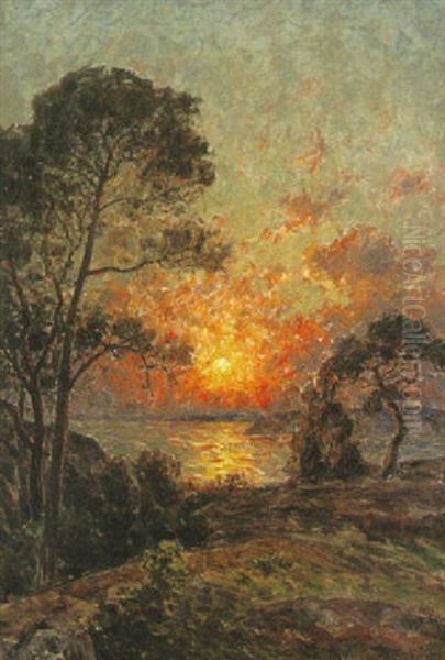 Landskap I Solnedgang Oil Painting by Per Ekstroem