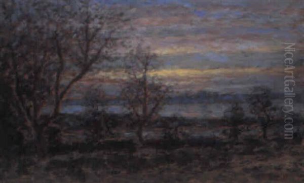 Solnedgang Pa Oland Oil Painting by Per Ekstroem