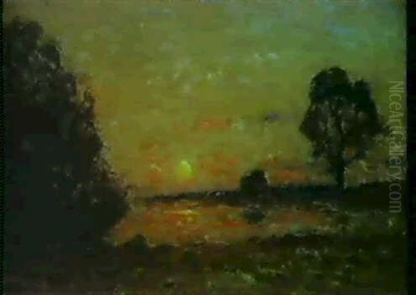 Solnedgang Over Seine Oil Painting by Per Ekstroem