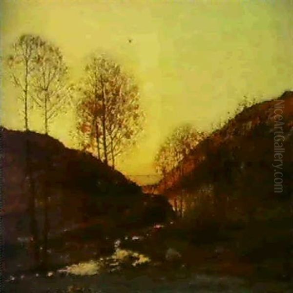 Landskap I Solnedgang - Motiv                               Fran Carolles, Normandie Oil Painting by Per Ekstroem