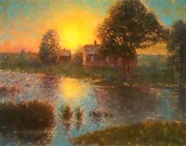 Gard I Solnedgang Oil Painting by Per Ekstroem