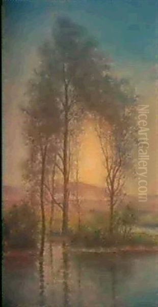 Solnedgang Mellan Traden Oil Painting by Per Ekstroem